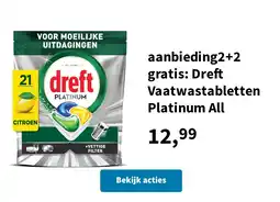 Plein.nl aanbieding2+2 gratis: Dreft Vaatwastabletten Platinum All aanbieding