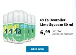 Plein.nl 6x Fa Deoroller Lime Squeeze 50 ml aanbieding