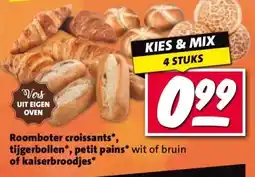 Nettorama Roomboter croissants*, tijgerbollen*, petit pains* wit of bruin of kaiserbroodjes* aanbieding