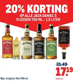 Makro OP ALLE JACK DANIEL'S FLESSEN 700 ML - 1,5 LITER aanbieding