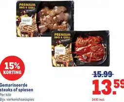 Makro Gemarineerde steaks of spiesen aanbieding