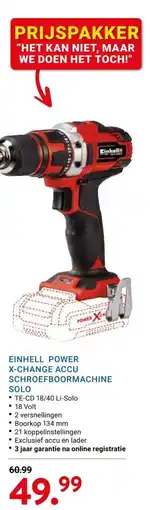 Kluswijs EINHELL POWER X-CHANGE ACCU SCHROEFBOORMACHINE SOLO aanbieding