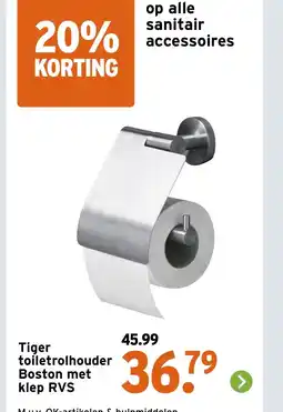 GAMMA Tiger toiletrolhouder Boston met klep RVS aanbieding