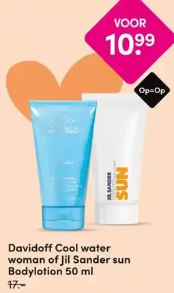 DA Davidoff Cool water woman of Jil Sander sun Bodylotion aanbieding