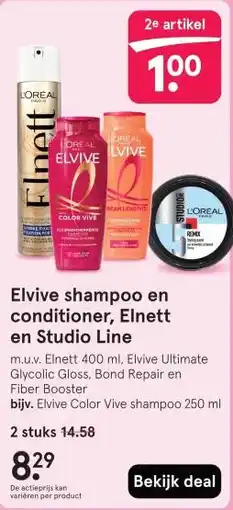 Etos Elvive shampoo en conditioner, Elnett en Studio Line aanbieding
