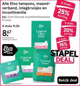 Etos Alle Etos tampons, maand- verband, inlegkruisjes en incontinentie aanbieding