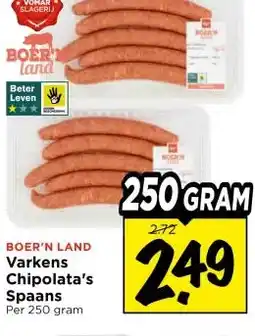Vomar Voordeelmarkt BOER'N LAND Varkens Chipolata's Spaans aanbieding