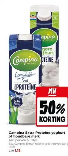 Jumbo Campina Extra Proteïne yoghurt of houdbare melk aanbieding