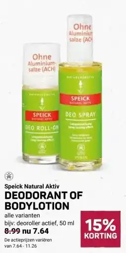 Ekoplaza Speick Natural Aktiv DEODORANT OF BODYLOTION aanbieding