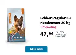 Plein.nl Fokker Regular K9 Hondenvoer 20 kg aanbieding
