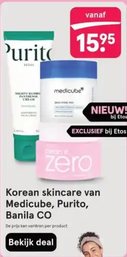 Etos Korean skincare van Medicube, Purito, Banila CO aanbieding