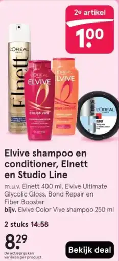 Etos Elvive shampoo en conditioner, Elnett en Studio Line aanbieding