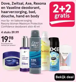Etos Dove, Zwitsal, Axe, Rexona en Vaseline deodorant, haarverzorging, bad, douche, hand en body aanbieding