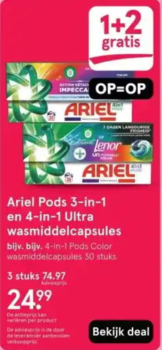Etos Ariel Pods 3-in-1 en 4-in-1 Ultra wasmiddelcapsules aanbieding