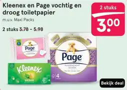 Etos Kleenex en Page vochtig en droog toiletpapier aanbieding