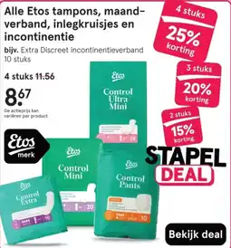Etos Alle Etos tampons, maandverband, inlegkruisjes en incontinentie aanbieding