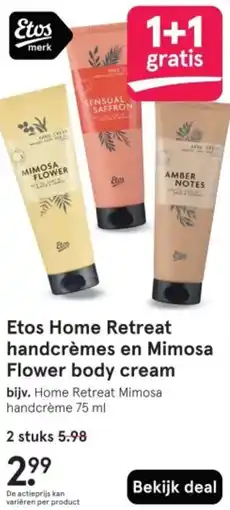 Etos Etos Home Retreat handcrèmes en Mimosa Flower body cream aanbieding