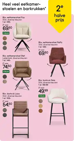Leen Bakker Heel veel eetkamerstoelen en barkrukken 2e halve prijs aanbieding