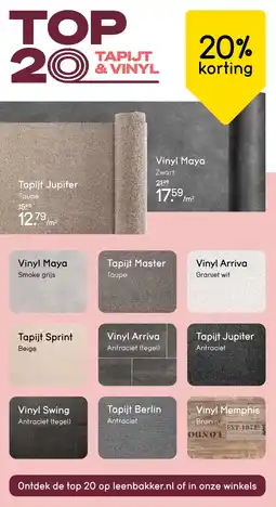 Leen Bakker TOP 20 Tapijt & Vinyl 20% korting aanbieding