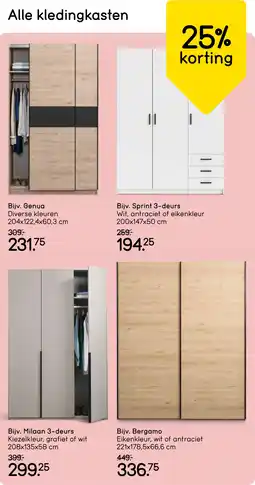 Leen Bakker Alle kledingkasten 25% korting aanbieding