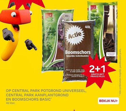 Praxis Op central park potgrond universeel, central park aanplantgrond en boomschors basic aanbieding