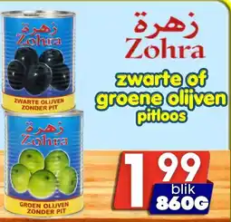 Özbaktat Supermarkt Zohra zwarte of groene olijven pitloos aanbieding