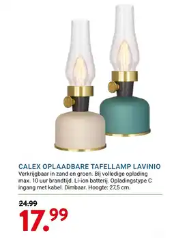 Kluswijs Calex oplaadbare tafellamp lavinio aanbieding