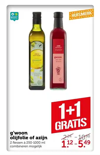 Coop G'woon olijfolie of azijn 2 flessen a 250 - 1000 ml combineren mogelijk aanbieding