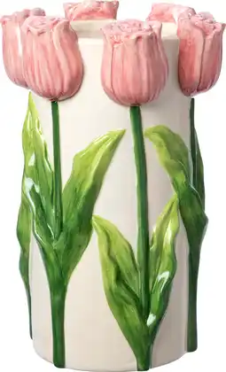 Intratuin Intratuin vaas Tulip wit / roze / groen D 18 H 27,8 cm aanbieding