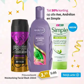 Plein.nl Tot 50% korting op alle Axe, Andrélon en Simple 150ml aanbieding