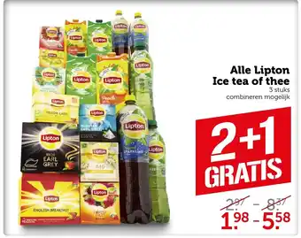 Coop Alle Lipton Ice tea of thee 3 stuks aanbieding