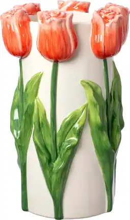 Intratuin Intratuin vaas Tulip wit / rood / groen D 18 H 27,8 cm aanbieding