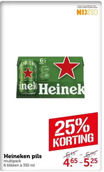 Coop Heineken pils 6 blikken a 330 ml aanbieding