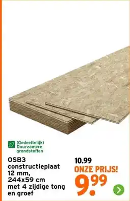 GAMMA OSB3constructieplaat 12 mm, 244x59 cm met 4 zijdige tong en groef aanbieding