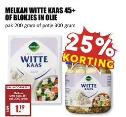 De Boerenschuur Melkan witte kaas 45+ of blokjes in olie aanbieding