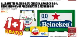 De Boerenschuur Alle amstel radler 0.0% citroen, grolsch 0.0%, heineken 0.0% of peroni nastro azzurro 0.0 aanbieding
