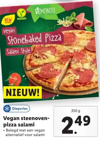 Lidl Vegan steenoven- pizza salami 350g aanbieding