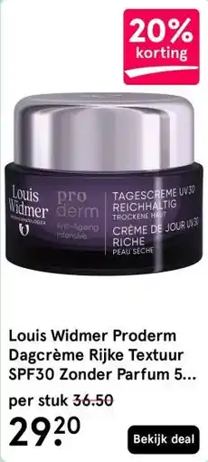 Etos Louis Widmer Proderm Dagcrème Rijke Textuur SPF30 Zonder Parfum aanbieding