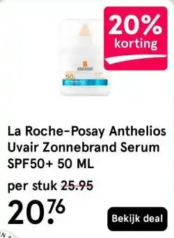 Etos La Roche-Posay Anthelios Uvair Zonnebrand Serum SPF50+ 50 ML aanbieding