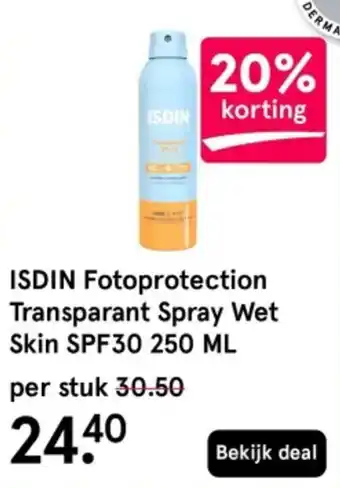 Etos ISDIN Fotoprotection Transparant Spray Wet Skin SPF30 aanbieding