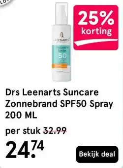 Etos Drs Leenarts Suncare Zonnebrand SPF50 Spray 200 ML aanbieding