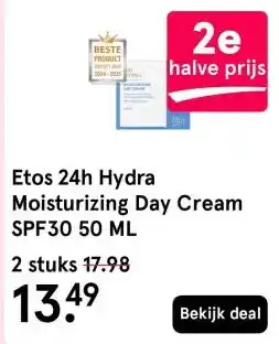 Etos Etos 24h Hydra Moisturizing Day Cream SPF30 50 ML aanbieding