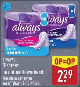 ALDI Always Discreet incontinentieverband aanbieding