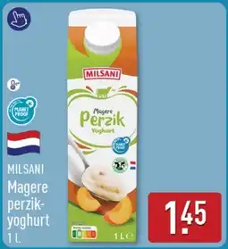 ALDI Milsani magere perzik- yoghurt aanbieding
