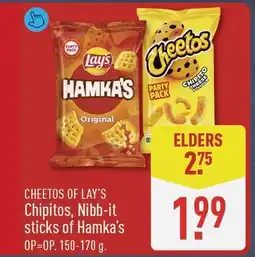 ALDI Cheetos of lay's chipitos, nibb-it sticks of hamka's aanbieding