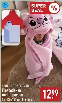 ALDI Stitch of spiderman fleecedeken met capuchon aanbieding