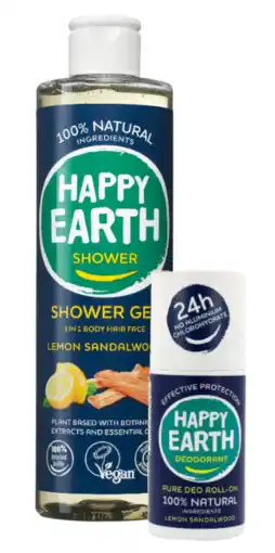 De Online Drogist Happy Earth Lemon Sandalwood Showergel + Deodorant Combi Pack aanbieding