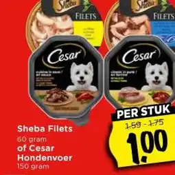Vomar Voordeelmarkt Sheba Filets , of Cesar Hondenvoer aanbieding