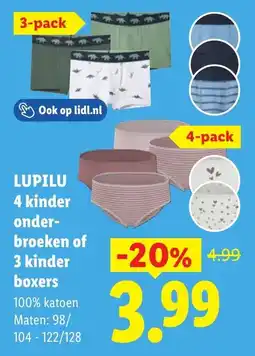 Lidl Lupilu 4 kinder onder broeken of 3 kinder boxers aanbieding