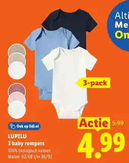 Lidl Lupilu 3 baby rompers aanbieding